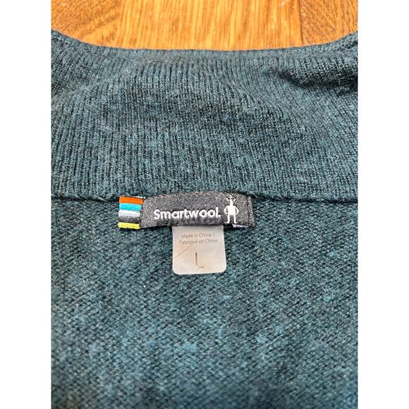 SmartWool Zip Cardigan Deep Green & Stripe Sleeve Sz L Merino SWO19272 - Picture 5 of 12